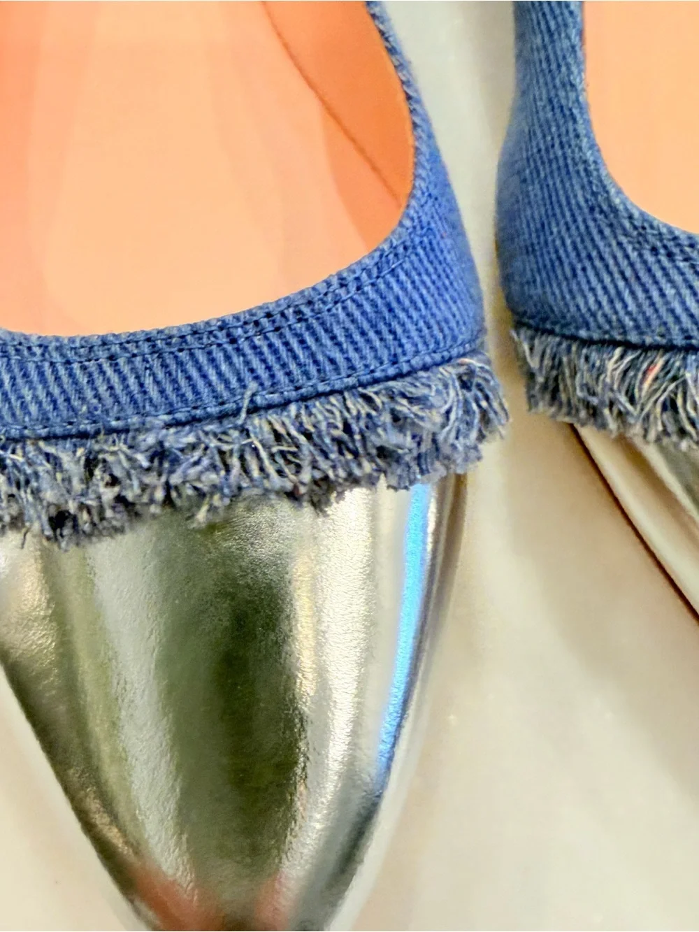 Kate Spade New York Nelly Flats Washed Denim Metallic Silver Sz 8.5 NIB